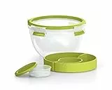 EMSA Clip & Go Salatbox, 1 L, mit Einsätzen für Toppings und Dressing, 100 Prozent dicht, mit Frischedichtung, Transparent, Hellgrün, Made in Germany, 518097