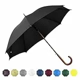 SoulRain regenschirm schwarz–Sturmfester Durchsichtiger Stockschirm Damen/Herren, Holzgriff Groß XXL Sicherheitsschirm mit Automatik-Öffnung& Selbstverteidigungs-Hochzeit/Golf/Windproof Step-by-Step