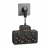 LEHOTPIA Steckdosenleiste mit USB, 3 Fach Mehrfachsteckdose Mit Einzelschalte Mehrfachsteckdose Mit 3 USB & 1 Type-C (5V 2,1A) für Küche Wohnzimmer Schlafzimmer(schwarz)