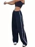 Imuedaen Track Pants Damen Parachute Pants Y2k Hosen Baggy Cargohose Weites Bein Track Pants Vintage Baggy Hosen für Frauen Streetwear Elastische Taille Freizeithose Pants (A Marine, S)