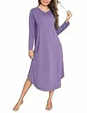 Bresdk Nachthemd Damen Langarm Lang Winter Baumwolle Nachtwäsche V Ausschnitt Schlafhemd Sleepshirt Nachtkleid,Lila,M