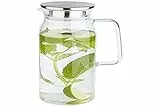 APS Glaskaraffe für Wasser und Limonade, Glasbehälter (Ø x H): 10 x 26 cm mit Edelstahldeckel und Doppelfunktion, Ausgießer mit integriertem Sieb, 1,5 Liter