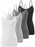 Knuffnee Damen Unterhemden Verstellbare Spaghetti Tops Basic Cami Tank Top 4er Pack Schwarz/Dunkelgrau/Grau/Weiß M