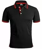 SwissWell Poloshirt Herren Kurzarm Atmungsaktiv Golf Tennis Sport Polo Shirts Sommer Freizeit T-Shirt Schwarz und rot L