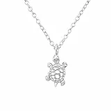 Laimons Mädchen Halskette Schildkröte – Sterling Silber 925, 45 cm Kette, Glänzender Schildkröte-Anhänger, Kinderschmuck