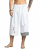YAOBAOLE Japanische Herrenhose, kurze Taro-Hose aus Leinen, traditionelle japanische Kleidung mit Kordelzug, weiß, XL