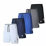 Fovdtaa 5er-Pack Herren Sport Shorts Mit Taschen und Elastischem Bund - Schnell Trocknende Workout Laufhose in Schwarz, Grau, Blau, Marineblau, Weiß, Größe L