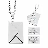 Generisch Personalisierte Kette Damen und Herren – Briefumschlag Anhänger – Edelstahl 316L – Versteckte Gravur Im Inneren – Kette Mit Namen – Besondere Geschenke Für Mama, Oma, Freundin (Silber)