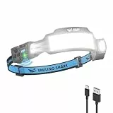 Smiling Shark TS-6 Kopflampe, LED Stirnlampe Aufladbar 2400mAh mit Schwenkbares Dual-Spotlight & 6x Floodlight & Strobe mit Bewegungssensor Hands-Free Design für Camping Joggen Wandern Laufen (1 Pack)
