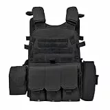Airsoft-Weste für Jugendliche, 45 cm x 35 cm, verstellbar, schützendes Brust-Rig, mehrere Aufbewahrungstaschen, 500 g Gewicht, strapazierfähiges Oxford-Faser-Gewebe für Paintball, Cosplay-Spiel