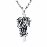 ZIPPICE Erzengel Michael Kreuz Kette 925 Sterling Silber Heiliger Michael Anhänger Halskette Groß Michael Kreuz Kette Halskette Amulett Schmuck Weihnachtsgeschenke für Damen Herren