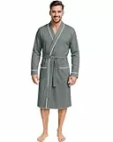 NY Threads Luxuriöser Herren-Bademantel aus leichter Baumwolle, grau, Large