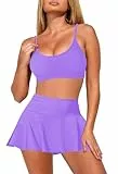 Pink Queen Damen 2-Teilig Bikini Set U-Ausschnitt Spaghetti Straps Hohe Taille Swim Rock Strand Badeanzug Violett S