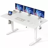 Claiks Höhenverstellbarer Schreibtisch 180 x 80 cm (FSC®), 80KG Tragkraft Schreibtisch Höhenverstellbar mit 2 Haken und 3 Memory-Funktion, Standing Desk mit Leiser Motor für Home Office, Weiß