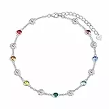 AOBOCO Fußkettchen Sterling Silber 925 Damen Perlen Fusskettchen mit Kristalle 28 cm (Gänseblümchen)