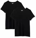 Amazon Essentials Damen T-Shirt mit kurzen Ärmeln und Rundhalsausschnitt in normaler Passform, 2er-Pack, Schwarz, M