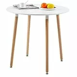 H.J WeDoo MDF Runder Esstisch Buchenholz Esszimmer Tisch Küchentisch Holztisch, 80 * 80 * 75 cm, 4 Beine Natur, Weiß