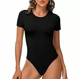 TNNZEET Body Damen T-shirts Bodysuit Kurzarm Elegantes Rundhals Sommer Kurzarmbody Tops Sexy Für Sportbody(Schwarz,M)
