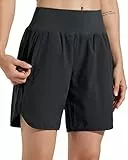Libin Sporthose Damen Kurz 7'' Sport Shorts Laufhosen Atmungsaktiv mit Liner Sommer Hohe Taille Laufshort Running Jogging Kurze Hose,Schwarz S