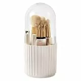 Terafeels Make Up Kosmetik Organizer, 360 drehbarer Make-up-Pinselhalter, Organizer, transparent, staubdicht 11x23cm（Weiß C）