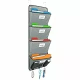 Jeesblsy Hängeorganizer Büro Ordner für Wand mit 4 Großen Taschen, Magazin Zeitungshalter Hängeaufbewahrung Diagramm Cascading Wandorganizer für das Büro,Schule, Zuhause (Grau)