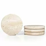 HAMAKAWA Marmor Untersetzer Satz von 4, Natürlichen Beige Stein Untersetzer 10 cm, Moderne Runde Travertin Getränk Stein für Home Decor, Couchtisch, Büro