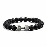 Hantel-Armband für Herren, Lava-Perlen, natürliches Vulkanstein-Armband, Angstperlen, Yoga-Perlen, elastisches Schmuck-Set für Damen und Herren, 19cm/7.48inches, Stein, Kein Edelstein