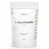 Nutri + L Glutamin Pulver Vegan 1 kg - Neutral & hochdosiert ohne Zusatzstoffe - 100% natur rein - Fermentiertes L-Glutamin Powder Made in Germany