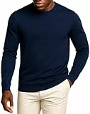 Leif Nelson Herren Longsleeve Slim Fit Pullover – Langarmshirt mit Rundhals – Basic Sweatshirt für Männer | Dunkel Blau, Figurbetont, Größe M
