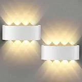 Lureshine 2 Stück Wandleuchte Innen, 22x8x5cm Up an Down Wandlampe, Aluminium-Druckguss Wandleuchte Aussen 8w Weiß IP 65 Wandleuchten LED Innen 3000K Warmweiß, Wandlampe Up Down für Wohnzimmer
