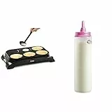 Familien Crepes-Maschine DOMO DO8709P & Bestron Teigportionierer mit Skala, Teigdosierer für 700 ml, für Crepes, Poffertjes, Pfannkuchen, Waffeln, Muffins oder Donutteig, Farbe: Weiß