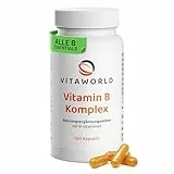 Vitamin B Komplex – Vitamin B Komplex hochdosiert inkl. Vitamin B12 (100 vegane Kapseln) – mit den 8 essenziellen B-Vitaminen - B Komplex für Nerven, Energie & Stoffwechsel – ohne Zusätze – vitaworld