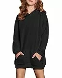 Arshiner Mädchen Hoodie Lang Kinder Winter Kapuzenpullover Mode Freizeit Einfarbiges Sweatshirt für Mädchen 13-14 Jahre Schwarz