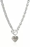 GUESS Women's Pave Heart with Logo Banner Pendant Toggle Necklace