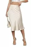 Alcea Rosea Damen Satin Seidenrock A-Linie Hoch tailliert Elegant Elastisch Midi Party Rock AR1212AR1212 (ChampagnerDE, S)