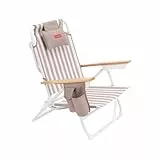 Flamingueo Strandstuhl - Klappbar - 5-Fach verstellbare Rückenlehne - Kühltasche - Handytasche - Rucksackgriffe - Ergonomisches Kissen - Aluminium und Polyester - Beige