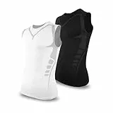 SLIMBELLE 2er Pack Herren Kompressionsshirt Sports Tank Top Ärmelloses Funktionsshirt Laufshirt Unterhemd mit Rundhals-Ausschnitt