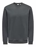 Herren O&S Basic Sweatshirt Regular Fit Pullover Langarm Jumper Sweater Shirt ohne Kapuze ONSCERES, Farben:Grau-3, Größe:M
