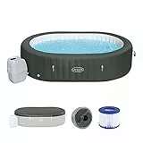 Bestway® Lay-Z-SPA® XXL-Whirlpool Mauritius AirJet™ mit App-Steuerung, für 7 Personen Ø 270 x 180 x 71 cm, Holz-Optik (Basaltgrau)