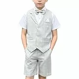 LOLANTA 4 STK Kleinkind Junge Sommerhochzeit Kinderanzug, Festliche Anzüge Westen Set für Kinder, Sommerlicher Jungen Anzug, Grau, 152-158 (Tag 160)