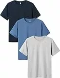 LAPASA Herren T-Shirts Baumwolle 3er Pack, Business Kurzarm Unterhemd Rundhalsausschnitt M05, Rundhals: Hellgrau, Grau-Blau, Navy Blau, M