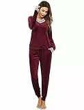 Totatuit Schlafanzug Damen Lang Zweiteiler Samt Pyjama Set Loungewear Freizeitanzug Herbst Winter Jogginganzug Hausanzug Warm Velour Langarm Oberteile mit Hose