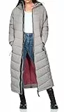 Sublevel Damen Steppmantel extralang LSL-491 gesteppter Wintermantel mit Kapuze Slate Grey XL