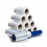 V1 Trade Mini Stretchfolie Transparent - 20x Strechfolienrolle + Abroller - Wickelfolie - Handstretchfolie 150 Meter Lang und 10 cm Breit - Verpackungsmaterial - Verpackungsfolie auf Rolle - Folie