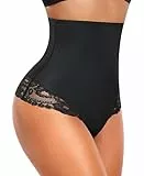 YARRCO Bauchweg Unterhose Damen Miederslips Spitze String Slips Tanga Shapewear Body Shaper Miederhose Formende Unterwäsche (Schwarz, S)