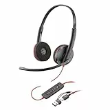 Poly Blackwire 3220 schnurgebundenes USB-C-Headset, Noise Cancelling-Mikrofon, Stereo-Design, Verbindung mit PC/Mac über USB-C oder USB-A, Kompatibel mit Teams/Zoom, SoundGuard-Technologie