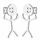 Dreamtimes Smiley Gesicht Figur Zeichensprache Ohrringe für Frauen Männer Edelstahl Finger Stickman Trend Paar Punky und schrullig Ohrringe (Silber)
