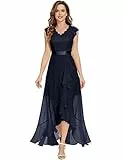 Dressystar Damen Elegant Abendkleider Hochzeit Party V-Ausschnitt Cocktailkleid Maxi Lang Brautjunferkleid Marineblau M