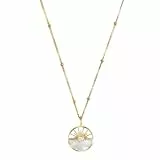 NOELANI - Damen Halskette 925 Silber - Vergoldet/Golden - mit Zirkonia Stein - Kreis Sonne Perlmutt Anhänger - NOE-N0026