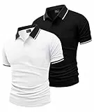 JACKETOWN 2er Pack Poloshirts Herren Kurzarm Golf Polo Hemd Männer mit Tasche Schnelltrocknend Atmungsaktives Work Polohemd Herren Sommer Slim Fit Shirt Tennis Basic Tshirt(Weiß Schwarz M)